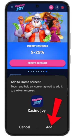 Confirm add to home screen