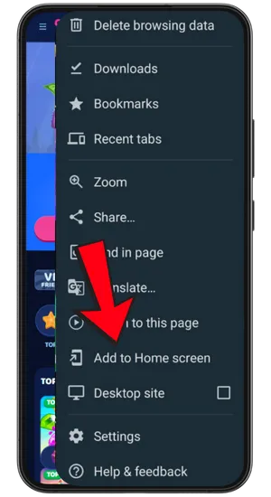 Open browser menu on Android