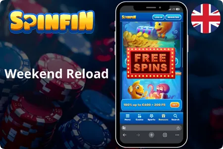 Spinfin Casino free spins weekend reload promotion on mobile
