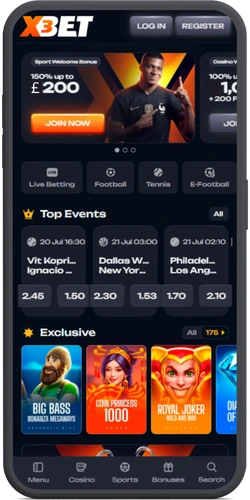 Casino app lobby with welcome bonuses before registration