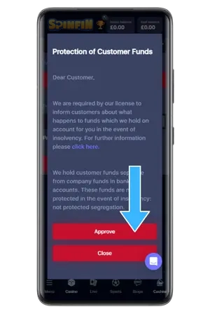 Casino funds protection notice confirmation Tesco Mobile casino