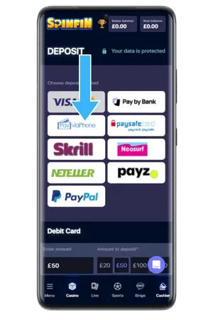 Casino cashier with PayViaPhone deposit method Tesco Mobile casino